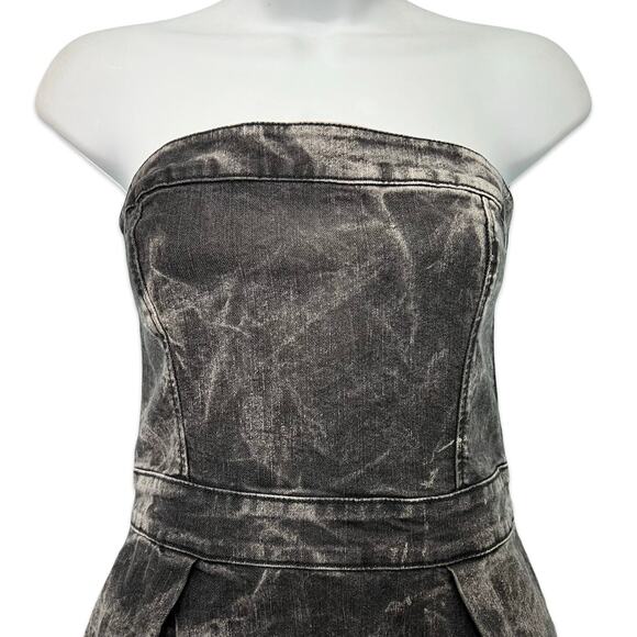 Vintage Y2K French Connection Denim Charcoal Gray Acid Wash Strapless Dress Sz 8 - Picture 10 of 13